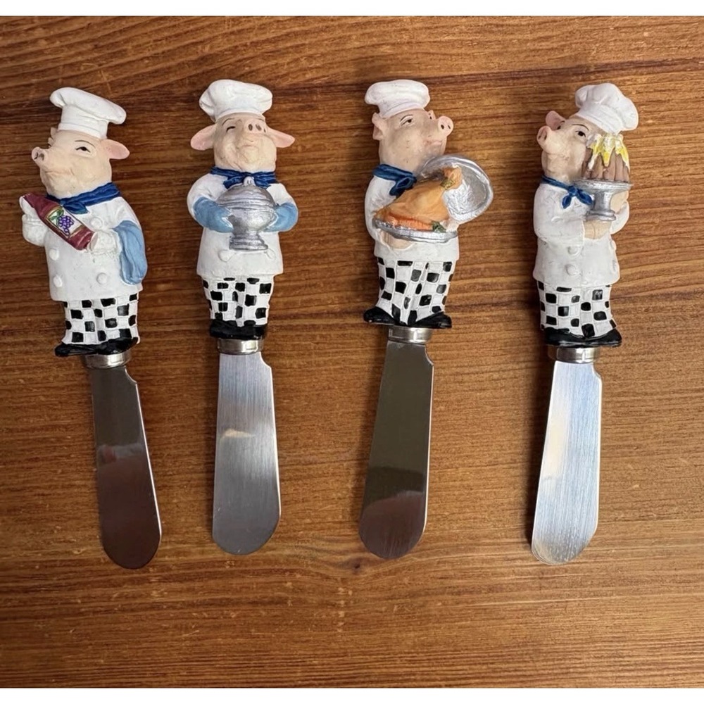 Boston Warehouse Pig Chef Butter Cheese Spreader Knife Set